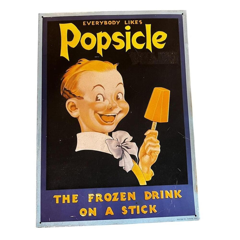 Vintage 1990s Popsicle Embossed Metal Sign - AAA Sign Co. - 30s Retro Style